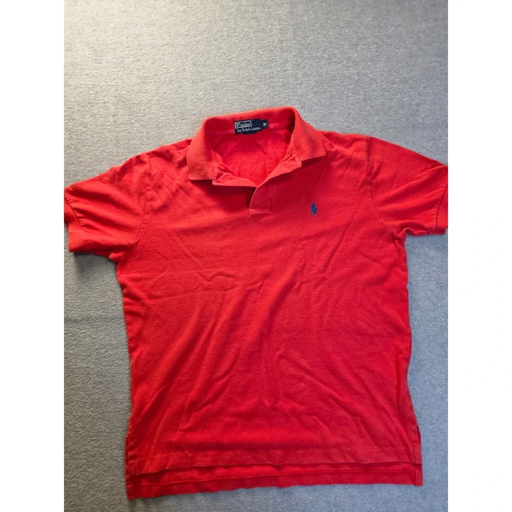 Polo Ralph Lauren Mens Red Short Sleeve Cotton Pique Polo Shirt Blue Pony Size M
